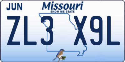 MO license plate ZL3X9L