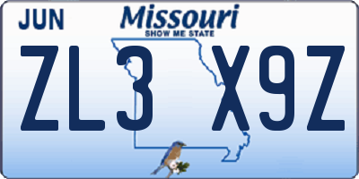 MO license plate ZL3X9Z