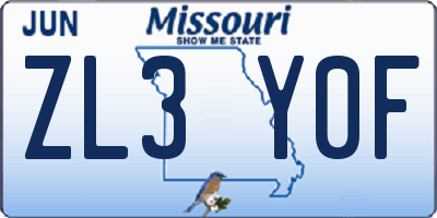 MO license plate ZL3Y0F