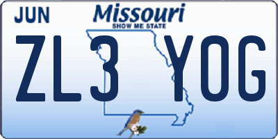 MO license plate ZL3Y0G