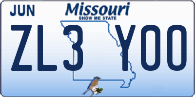MO license plate ZL3Y0O