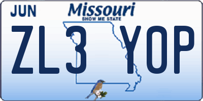 MO license plate ZL3Y0P