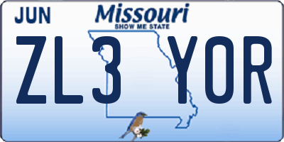 MO license plate ZL3Y0R