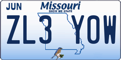 MO license plate ZL3Y0W