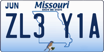 MO license plate ZL3Y1A