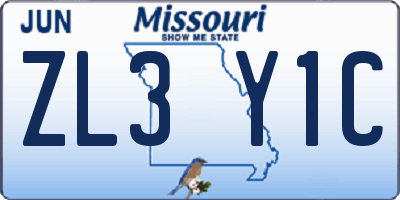 MO license plate ZL3Y1C