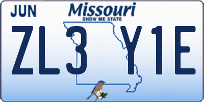 MO license plate ZL3Y1E