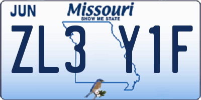 MO license plate ZL3Y1F