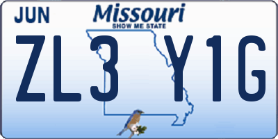 MO license plate ZL3Y1G