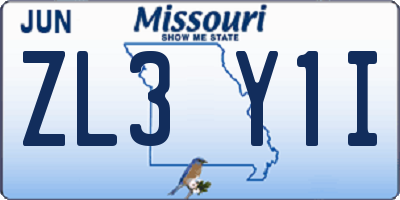 MO license plate ZL3Y1I