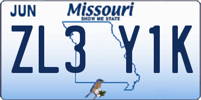MO license plate ZL3Y1K