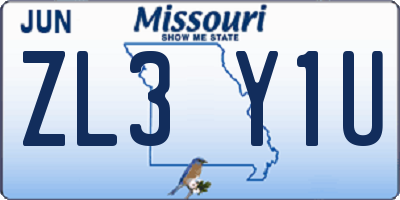 MO license plate ZL3Y1U