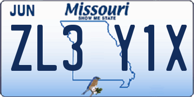 MO license plate ZL3Y1X