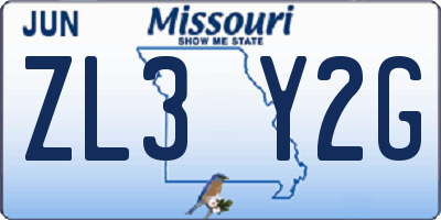 MO license plate ZL3Y2G