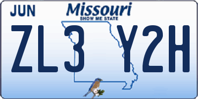 MO license plate ZL3Y2H