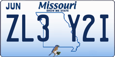 MO license plate ZL3Y2I