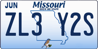 MO license plate ZL3Y2S