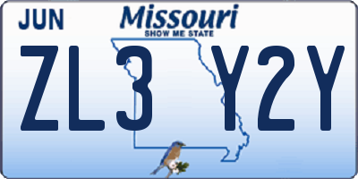 MO license plate ZL3Y2Y