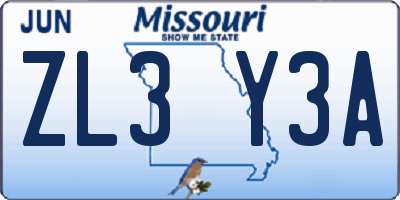MO license plate ZL3Y3A