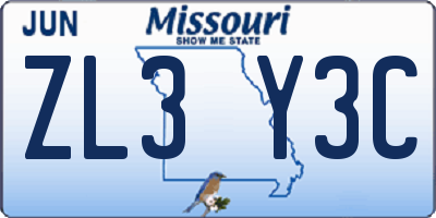 MO license plate ZL3Y3C