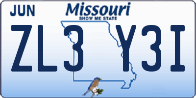MO license plate ZL3Y3I