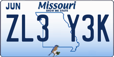MO license plate ZL3Y3K