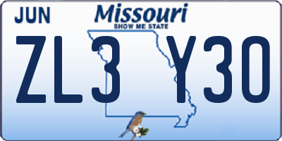 MO license plate ZL3Y3O