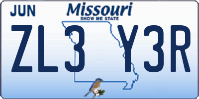 MO license plate ZL3Y3R