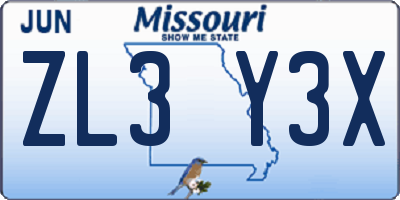 MO license plate ZL3Y3X