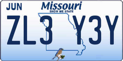 MO license plate ZL3Y3Y