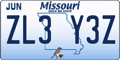 MO license plate ZL3Y3Z