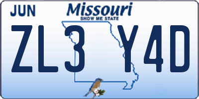MO license plate ZL3Y4D