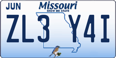 MO license plate ZL3Y4I