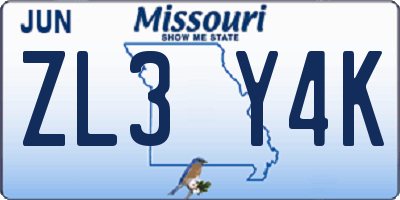 MO license plate ZL3Y4K