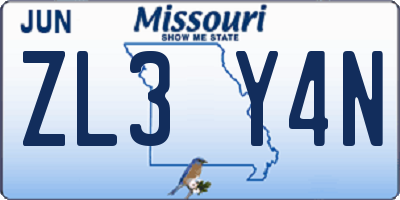 MO license plate ZL3Y4N