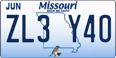 MO license plate ZL3Y4O
