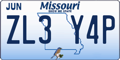 MO license plate ZL3Y4P