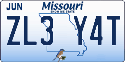 MO license plate ZL3Y4T