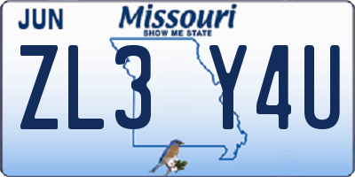 MO license plate ZL3Y4U