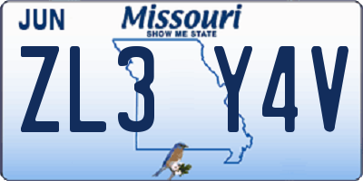 MO license plate ZL3Y4V