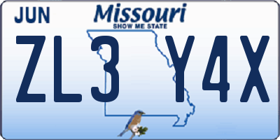 MO license plate ZL3Y4X