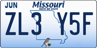 MO license plate ZL3Y5F