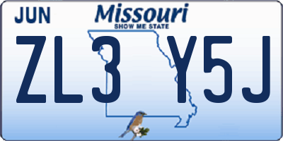 MO license plate ZL3Y5J