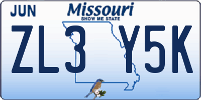 MO license plate ZL3Y5K