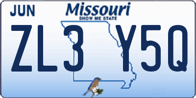 MO license plate ZL3Y5Q