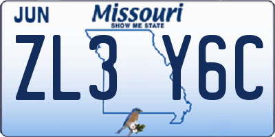 MO license plate ZL3Y6C