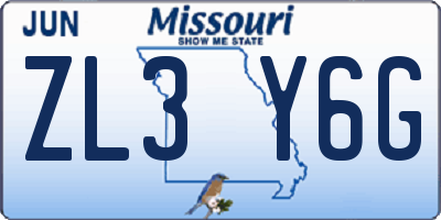 MO license plate ZL3Y6G
