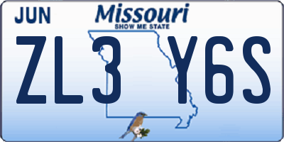 MO license plate ZL3Y6S