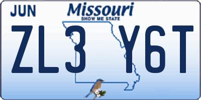 MO license plate ZL3Y6T