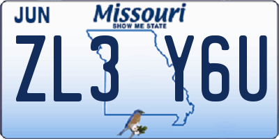 MO license plate ZL3Y6U